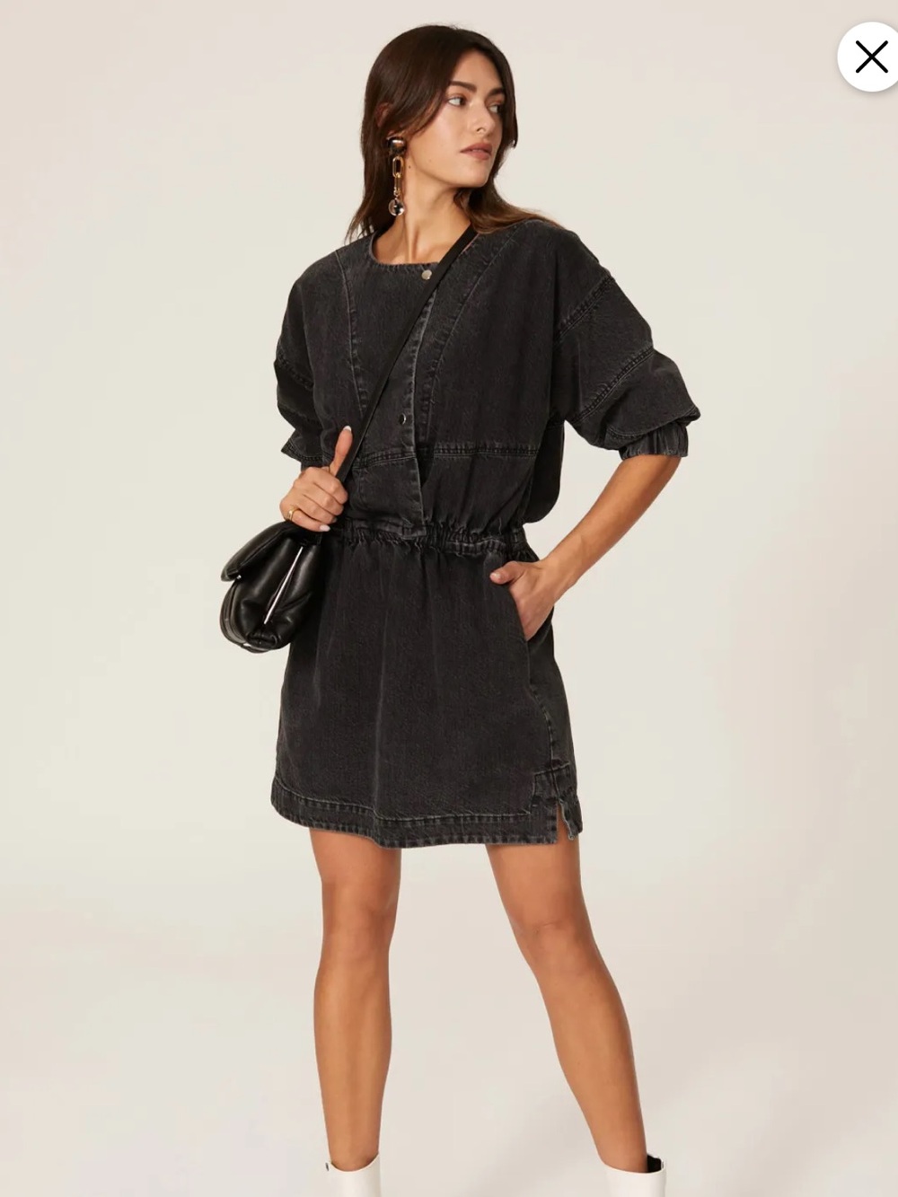 Rachel Comey Washed Black Denim Drawstring Waist Dress